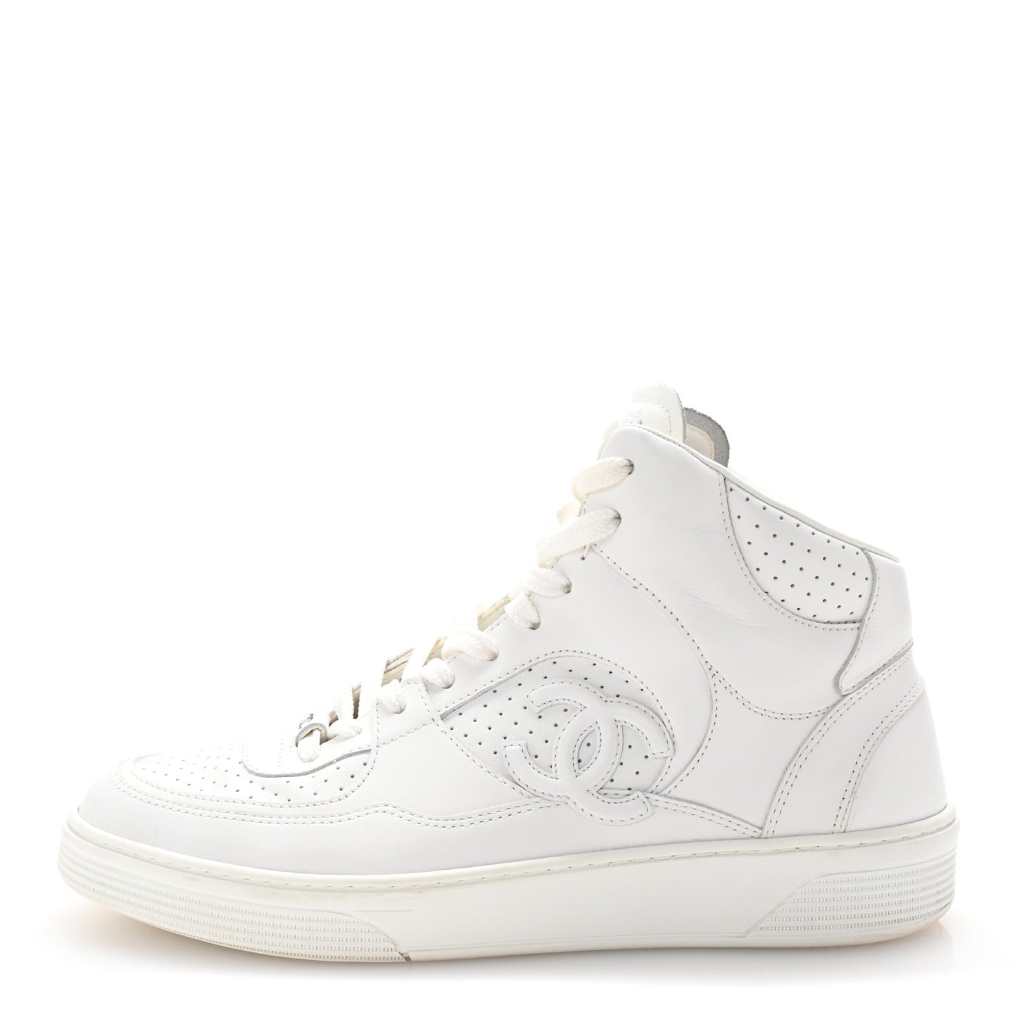 Calfskin CC High Top Sneaker 40 White