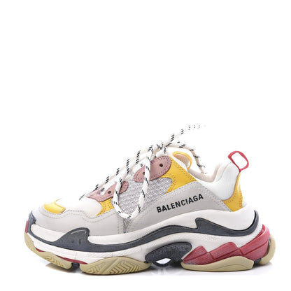 Balenciaga Mesh Nubuck Womens Triple S Sneakers 35 White Gris Jaune Rose 1 of 9