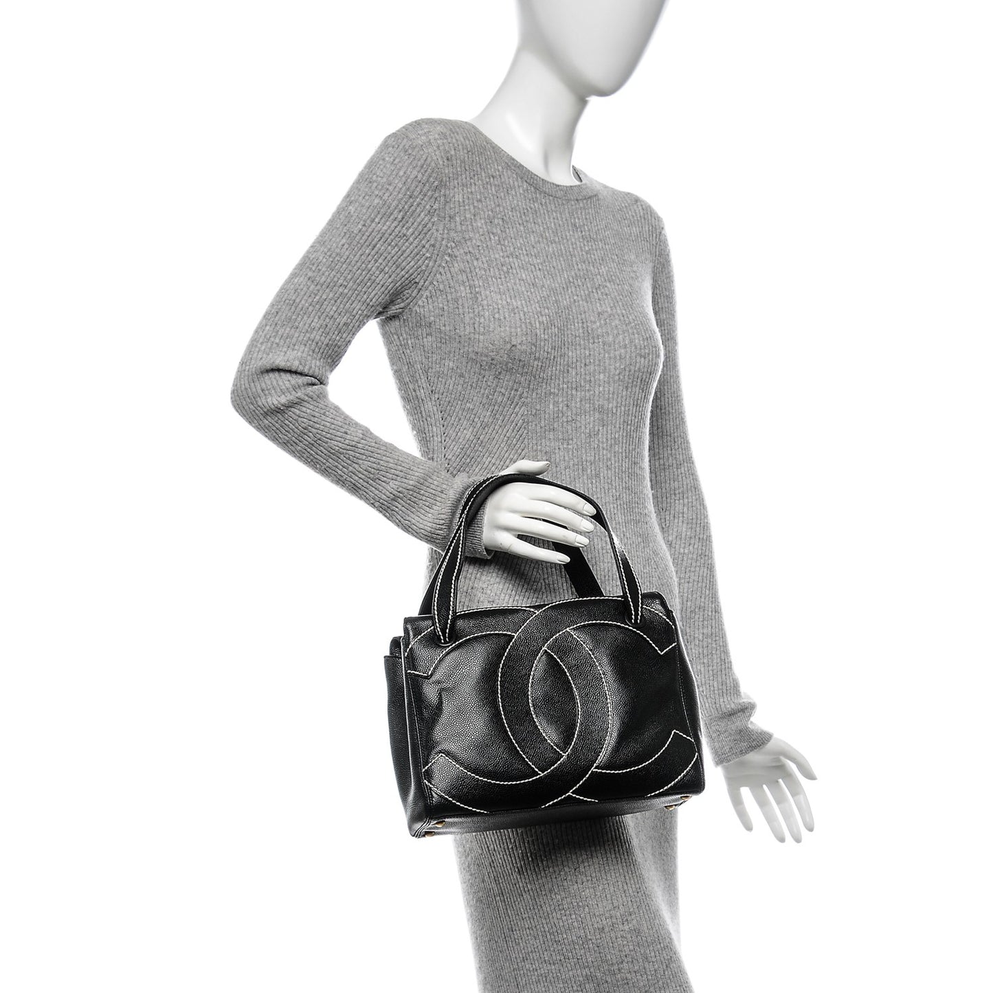Caviar CC Stitched Small Tote Black