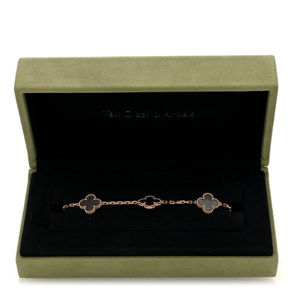 Van Cleef & Arpels 18K Rose Gold Silver Obsidian 5 Motifs Vintage Alhambra Bracelet 4 of 4