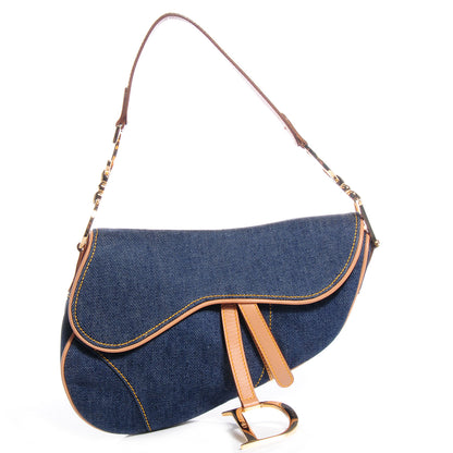 Christian Dior Denim Calfskin Saddle Bag Blue 1 of 7