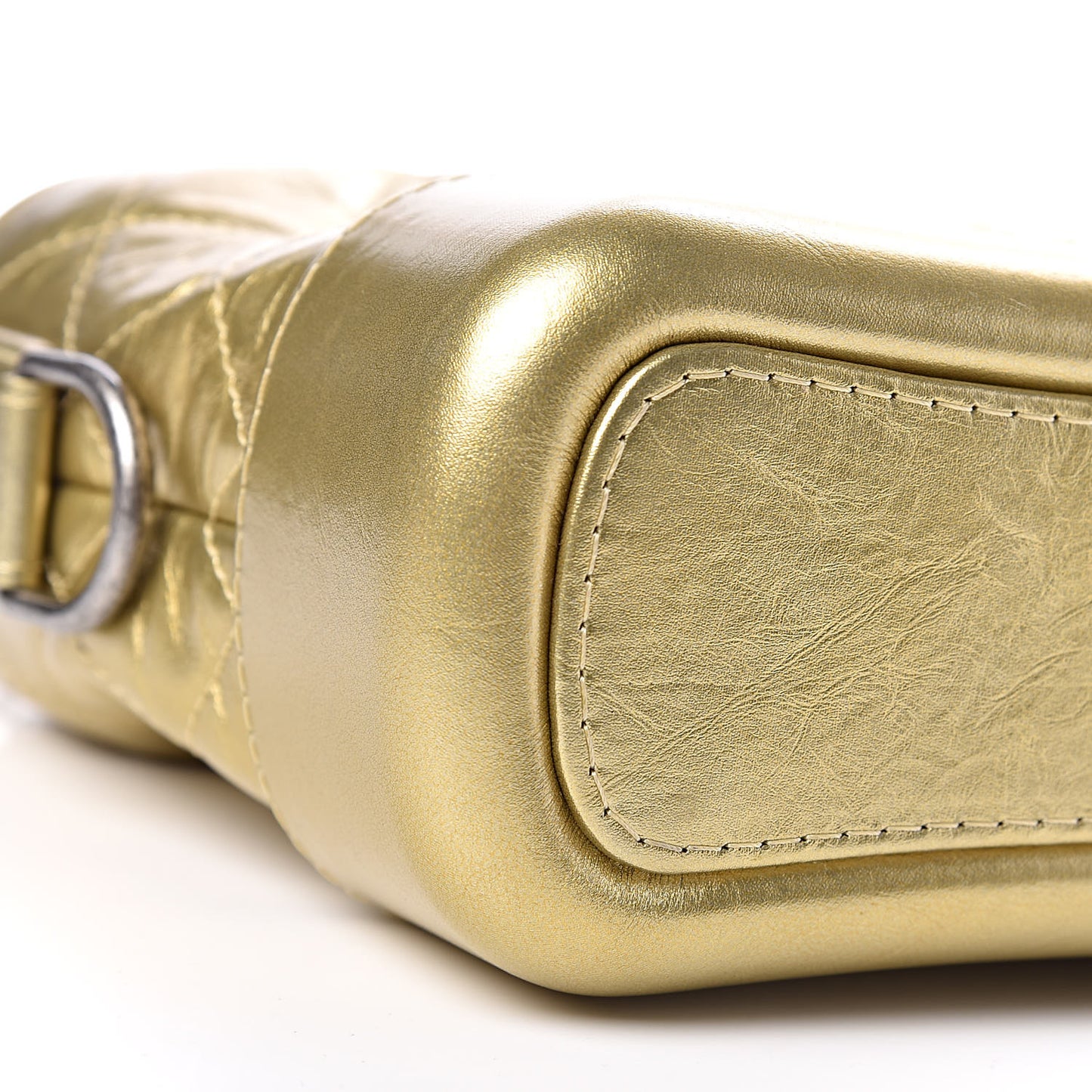 Metallic Aged Calfskin Quilted Small Gabrielle Hobo Gold