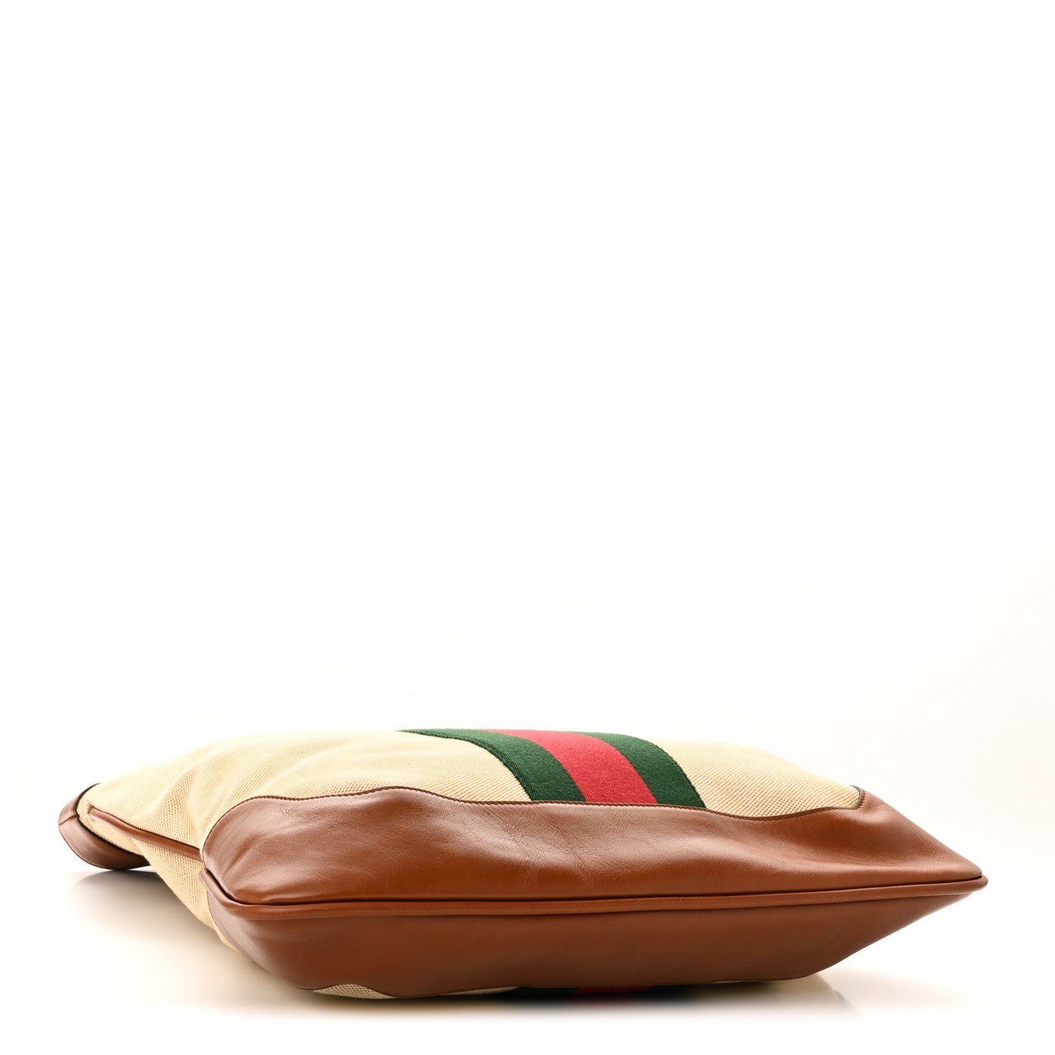 Gucci Vintage Canvas Calfskin Web Flat Tote Sand Light Cuir 4 of 10