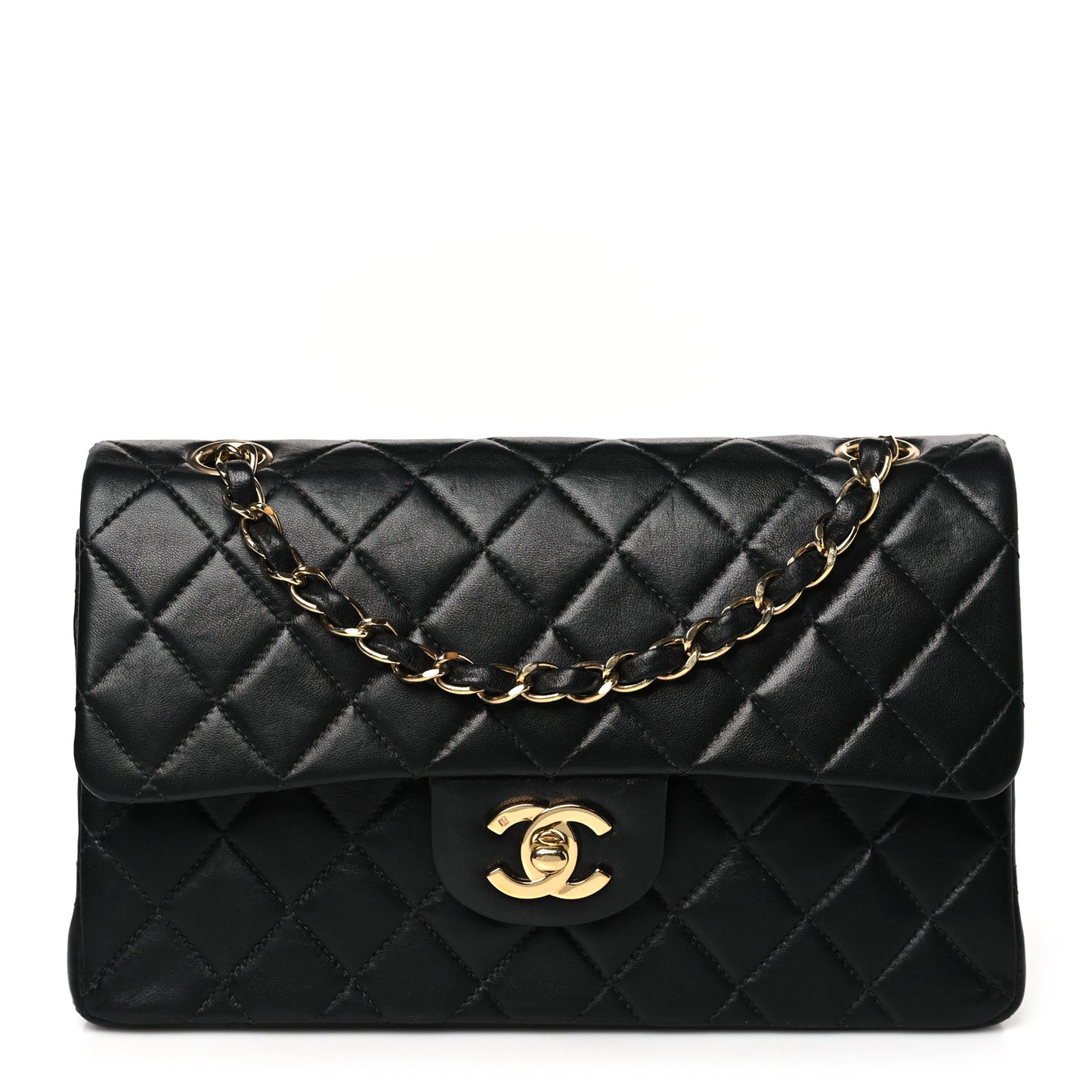 Lambskin Quilted Small Double Flap Black