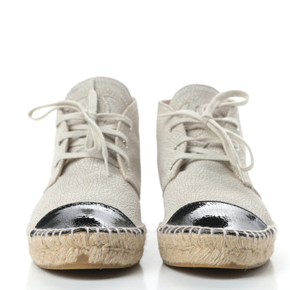 Chanel Crackled Calfskin High Top Espadrilles 39 Light Beige Black 2 of 12