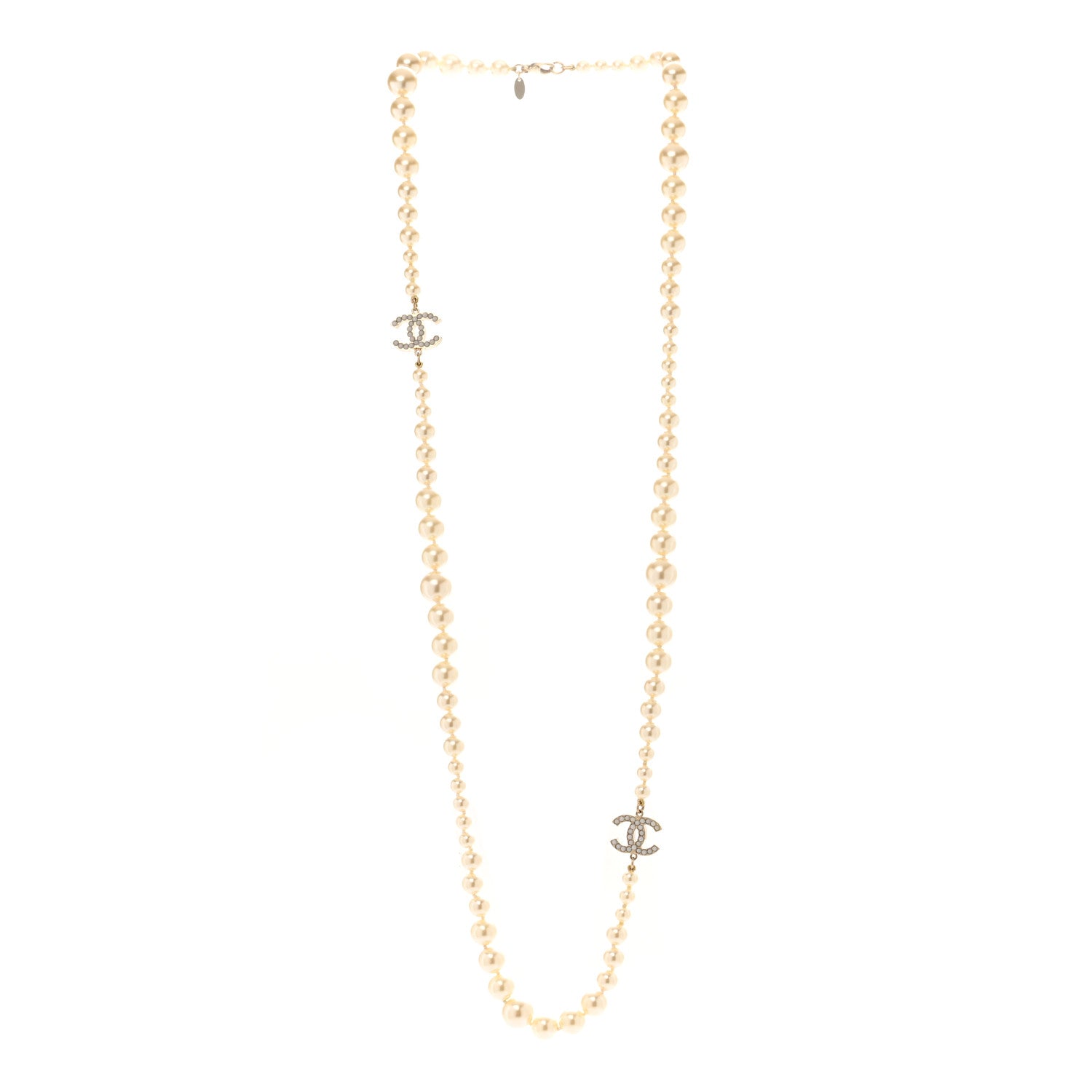 Chanel Graduated Pearl CC Long Necklace Light Gold 3 of 6