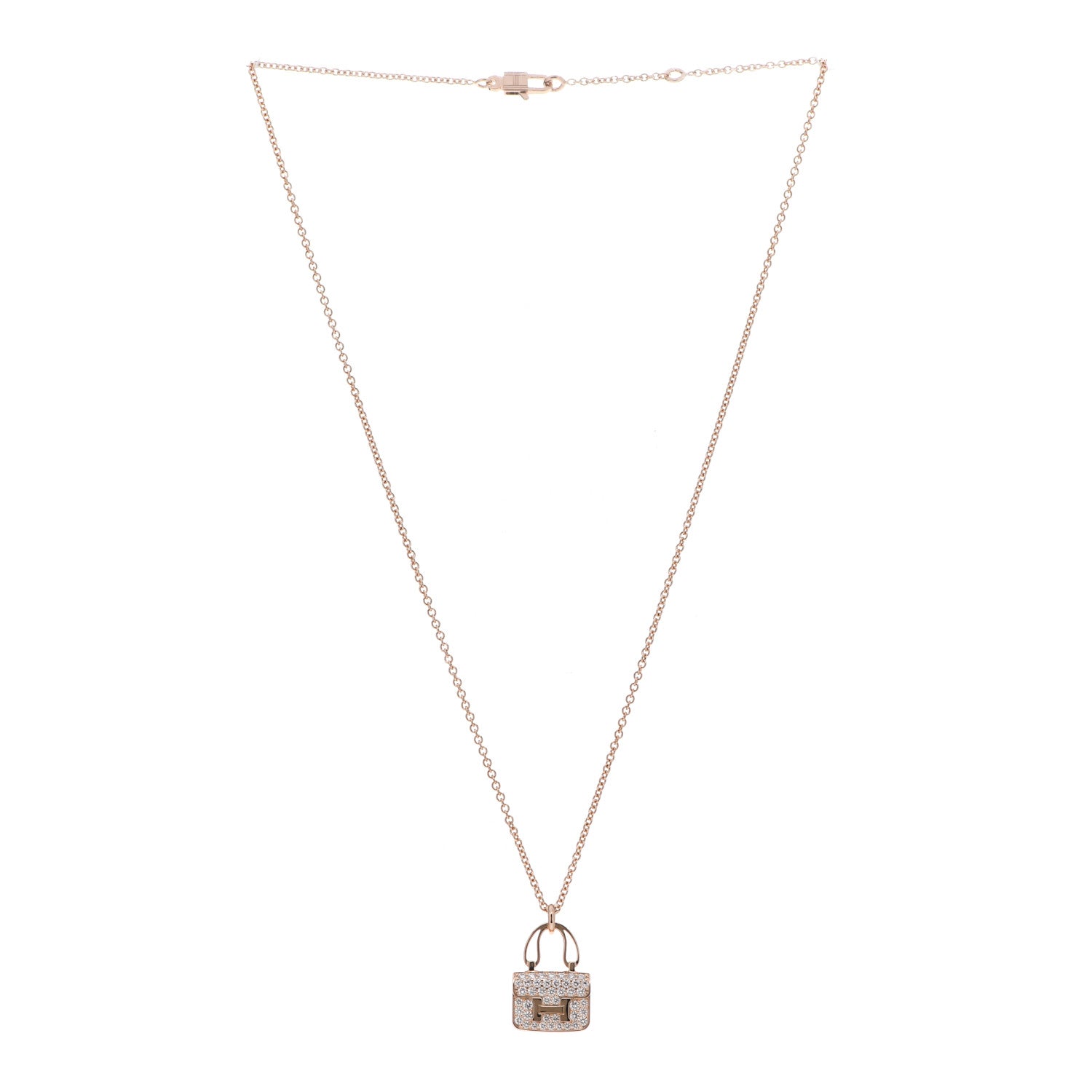 Hermes 18K Rose Gold Diamond Constance Amulettes Pendant Necklace 3 of 6