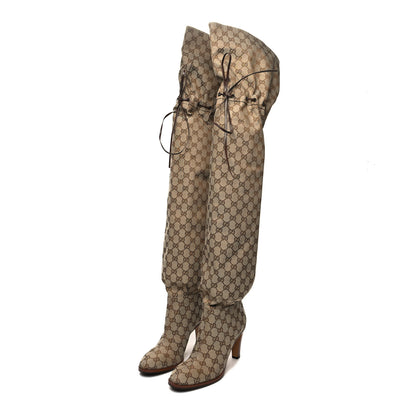 Gucci Monogram Over the Knee Boots 40 Beige Ebony 3 of 6
