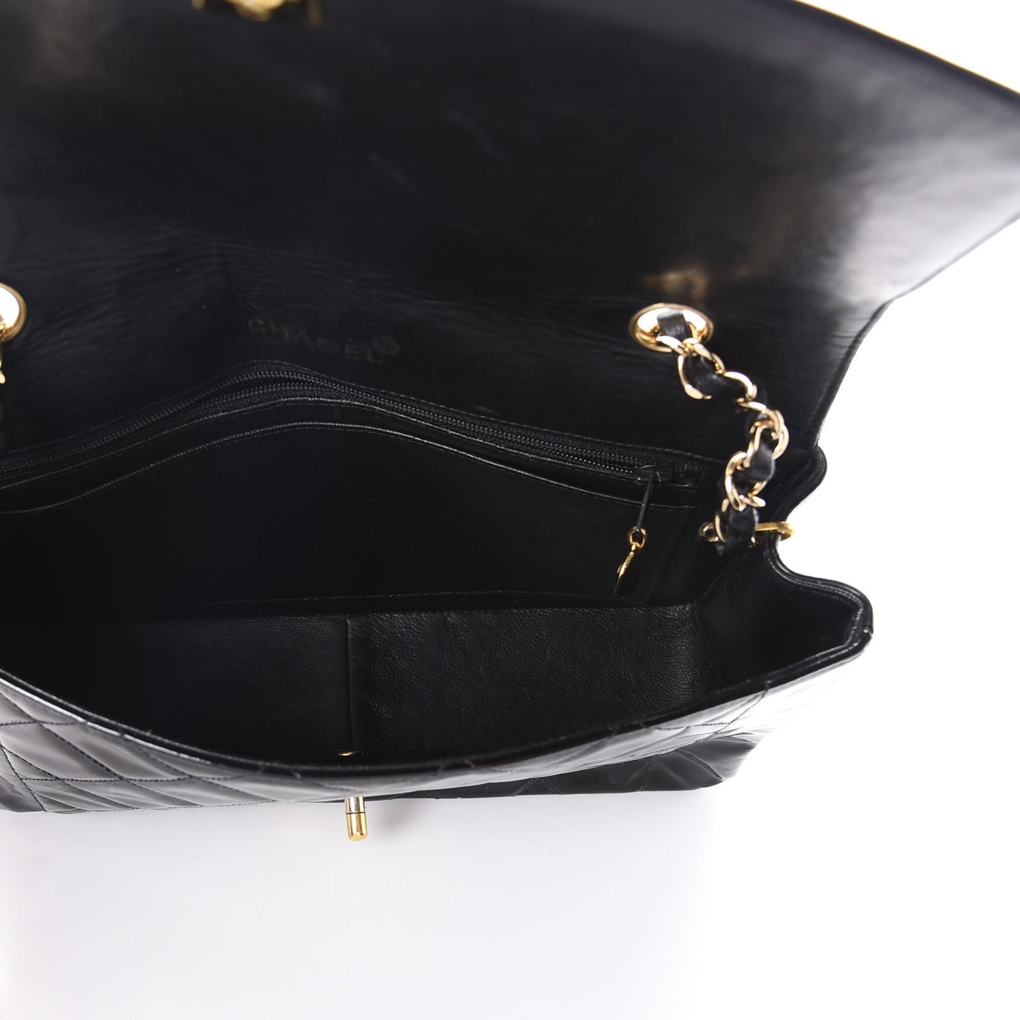 Patent Quilted Medium Single Flap Bag Black