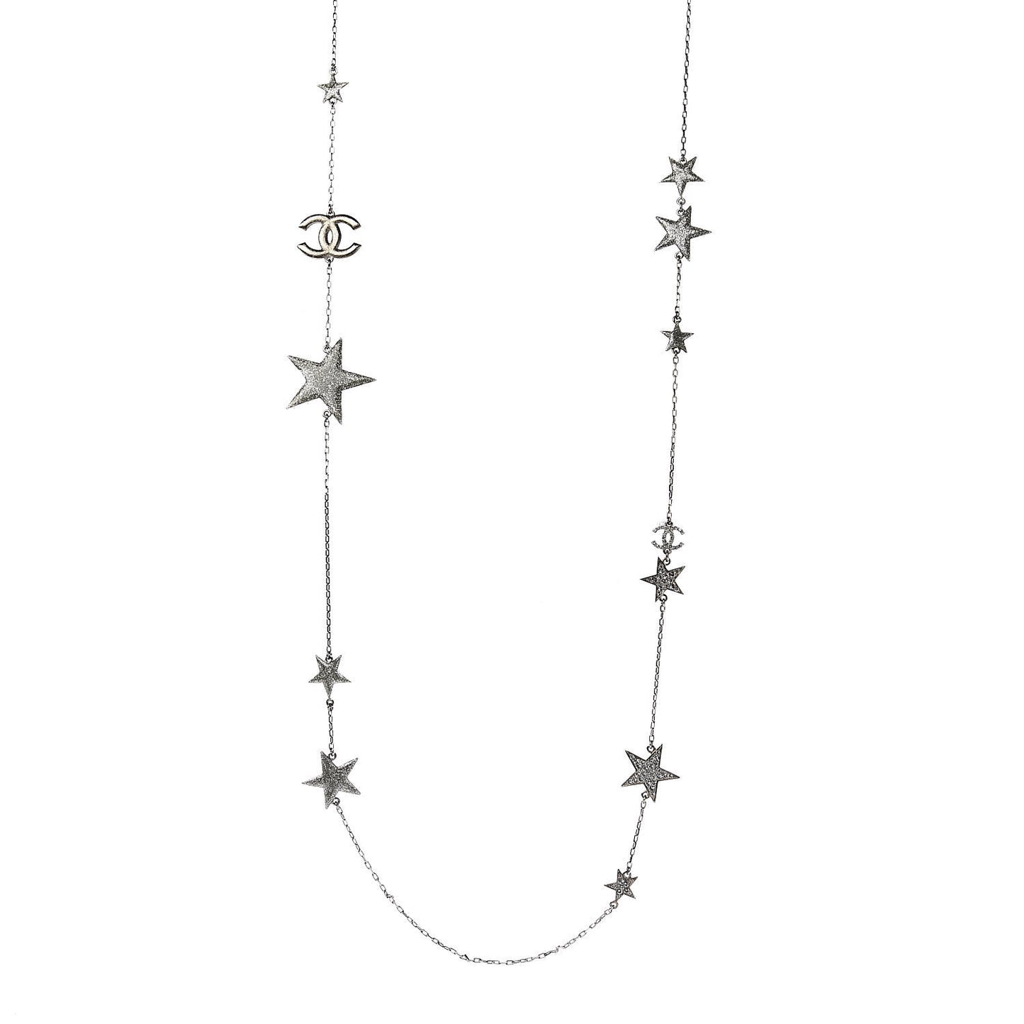 Crystal Star CC Long Necklace Silver