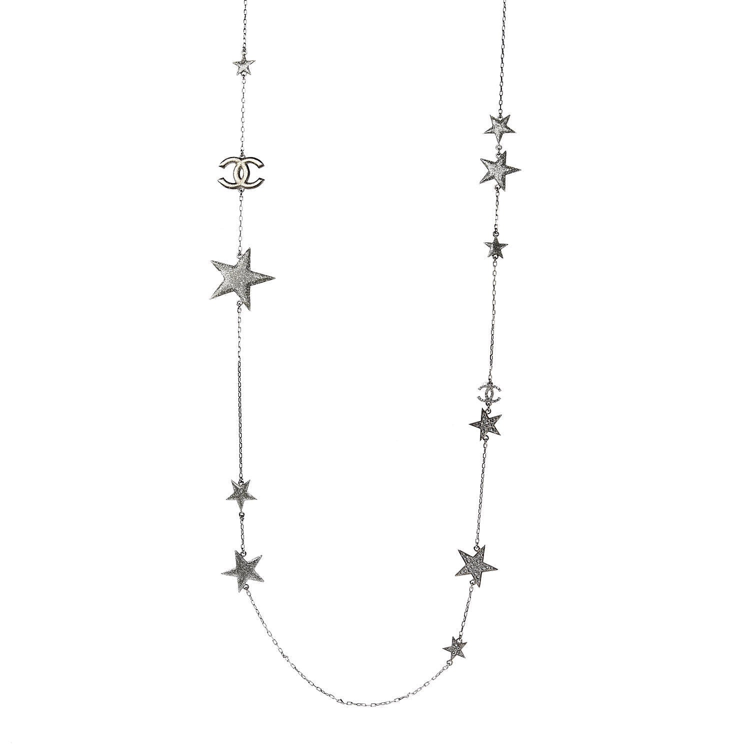 Chanel Crystal Star CC Long Necklace Silver 1 of 4