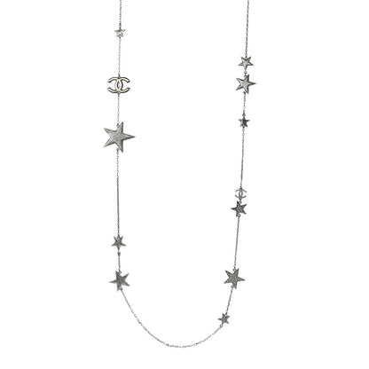 Chanel Crystal Star CC Long Necklace Silver 1 of 4