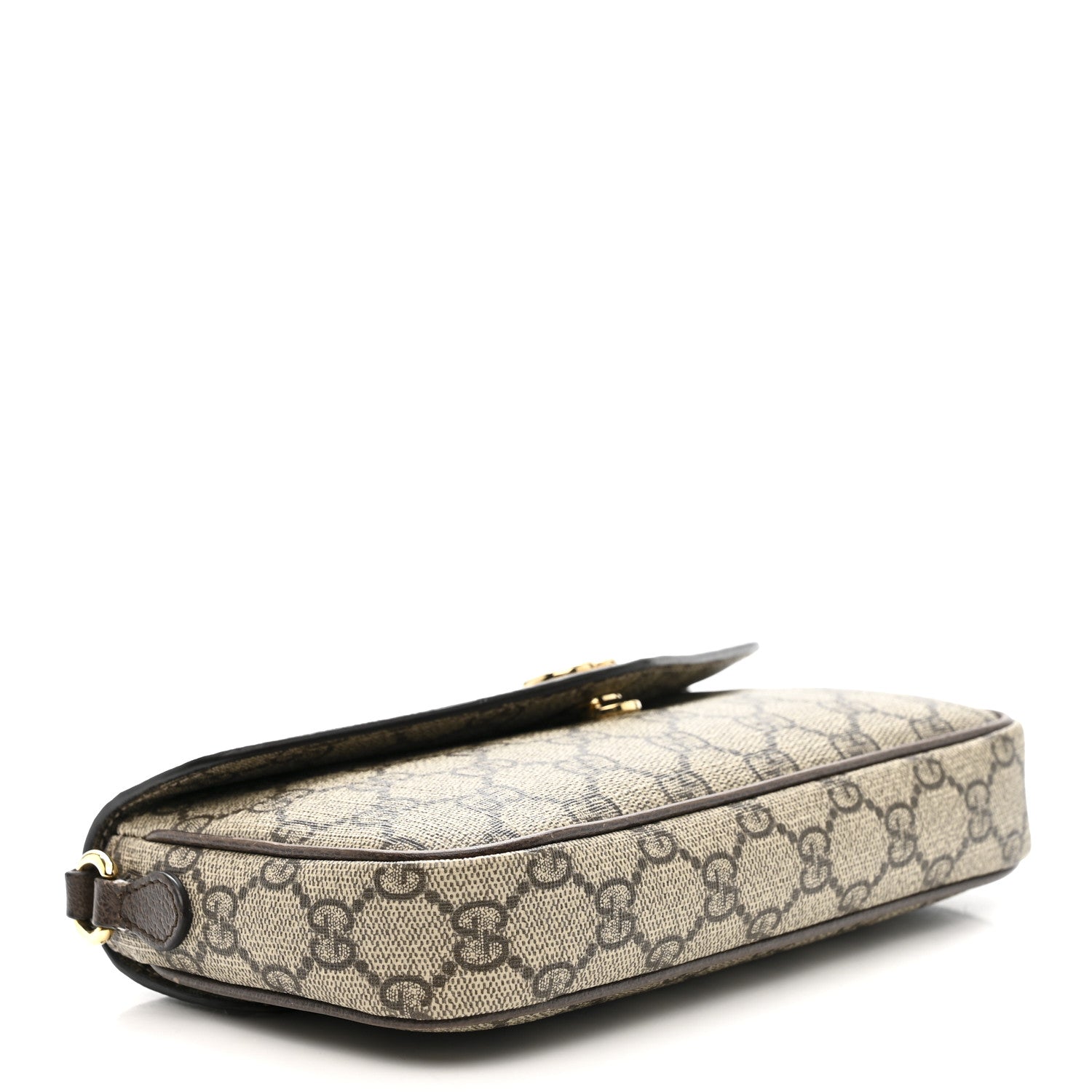 Gucci GG Supreme Monogram Textured Dollar Calfskin Web Mini Ophidia Envelope Shoulder Bag Beige Ebony New Acero 4 of 11