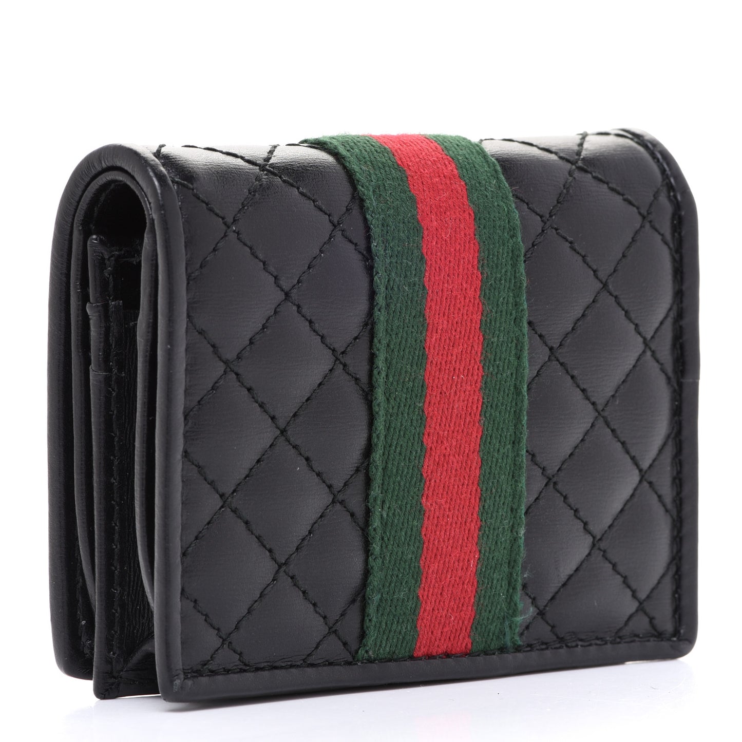 Calfskin Web Trapuntata GG Marmont Card Case Wallet Black