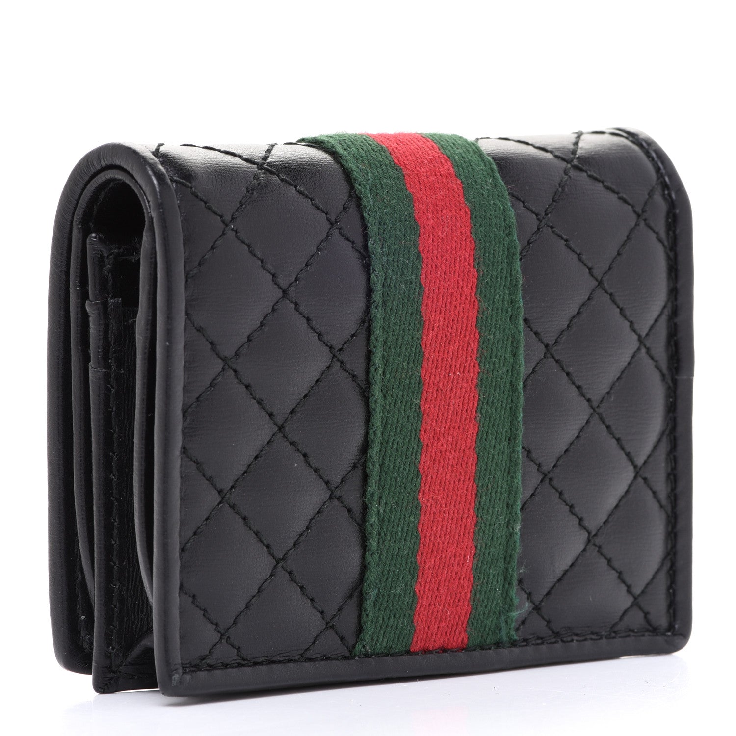 Gucci Calfskin Web Trapuntata GG Marmont Card Case Wallet Black 3 of 8