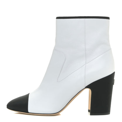 Chanel Lambskin Grosgrain CC Cap Toe Short Boots 40 White Black 1 of 14