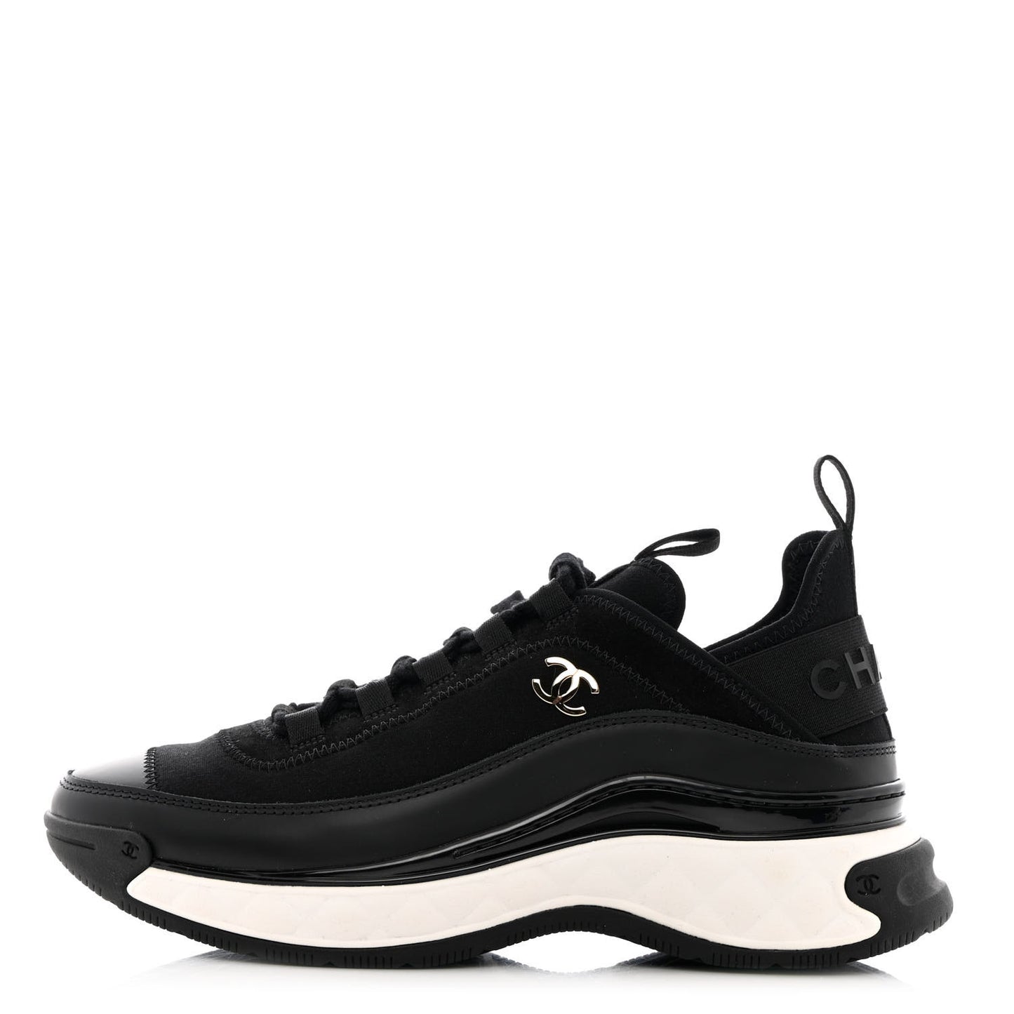 Velvet Calfskin Mixed Fibers CC Sneakers 36 Black