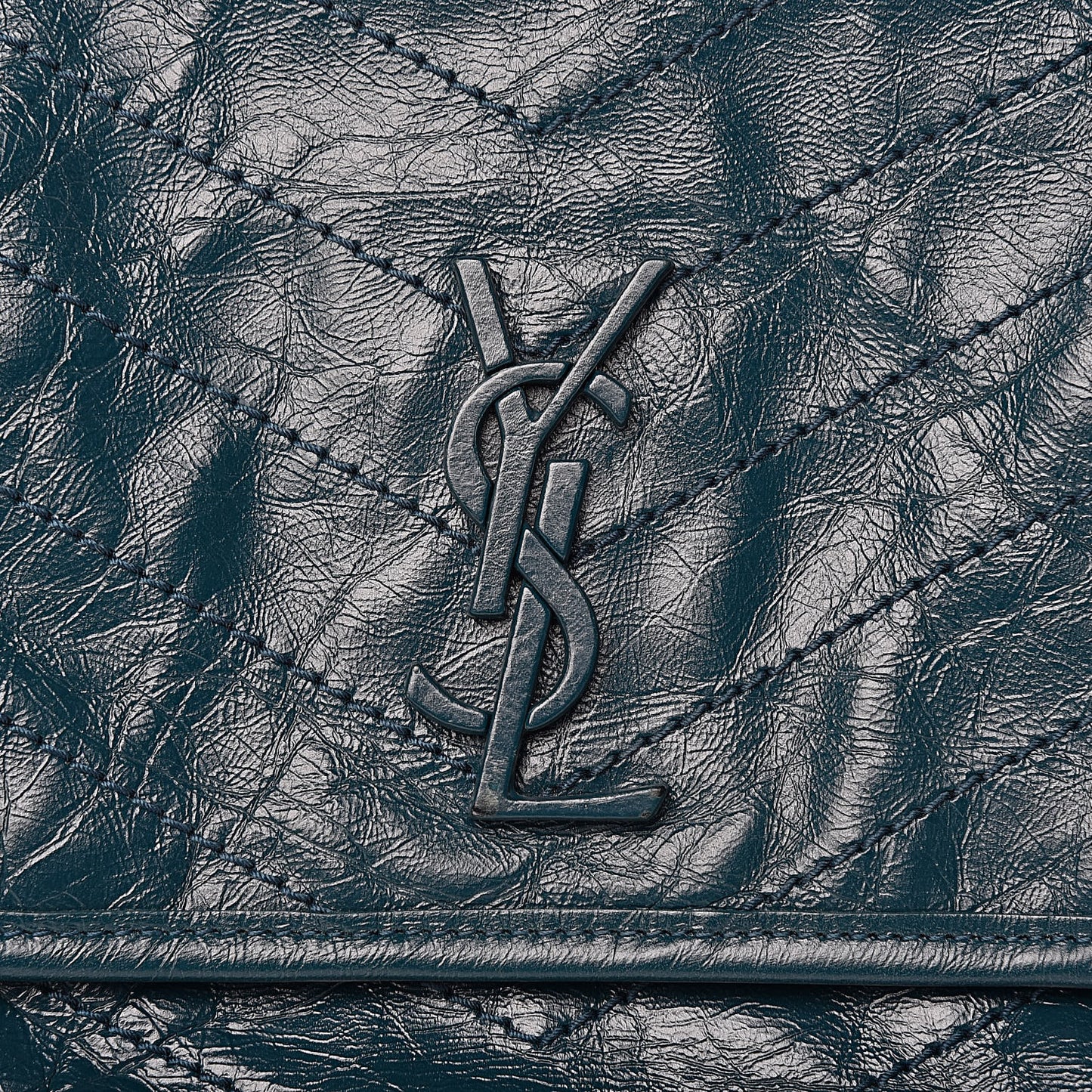 Crinkled Calfskin Matelasse Monogram Medium Niki Chain Satchel Peacock Green