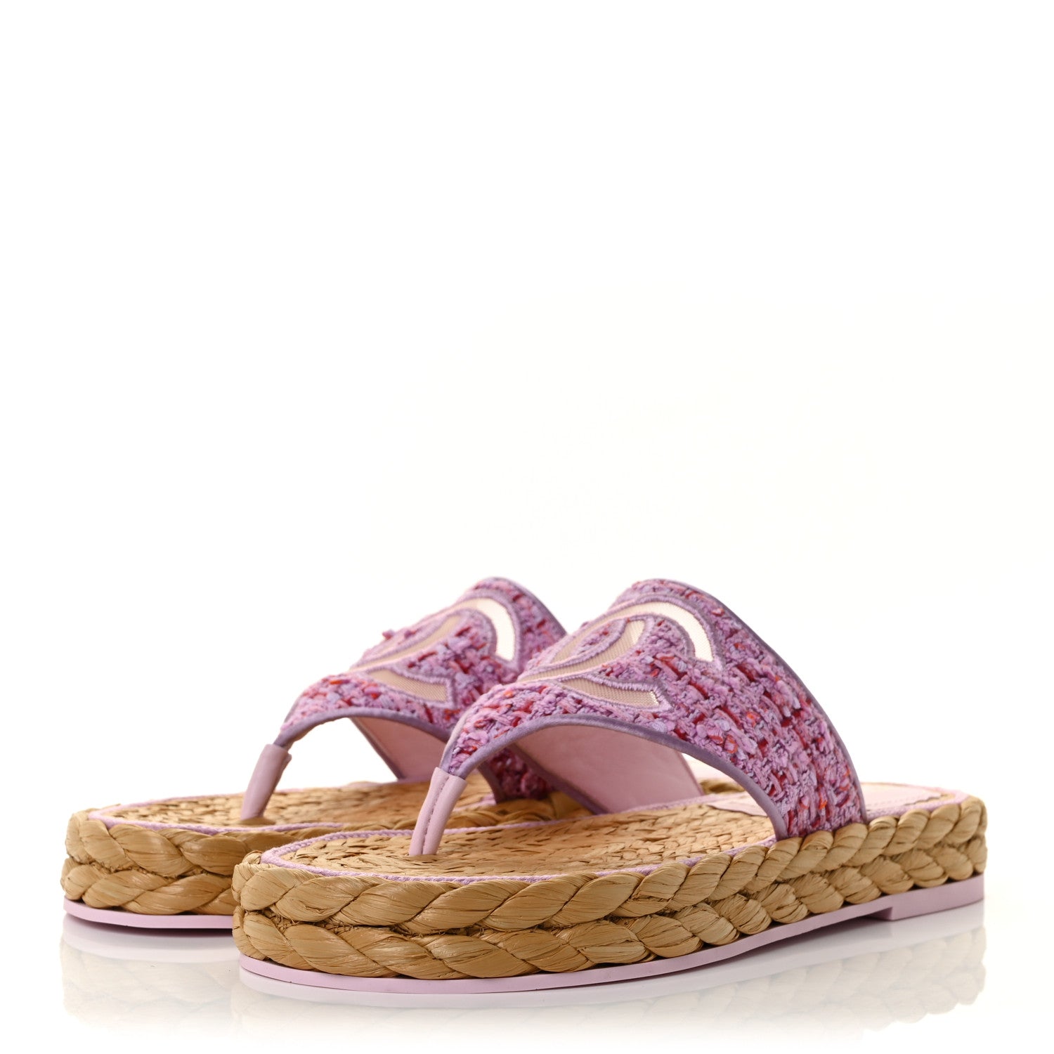 Chanel Tweed CC Thong Sandals 36.5 Light Purple Pink Red 3 of 9