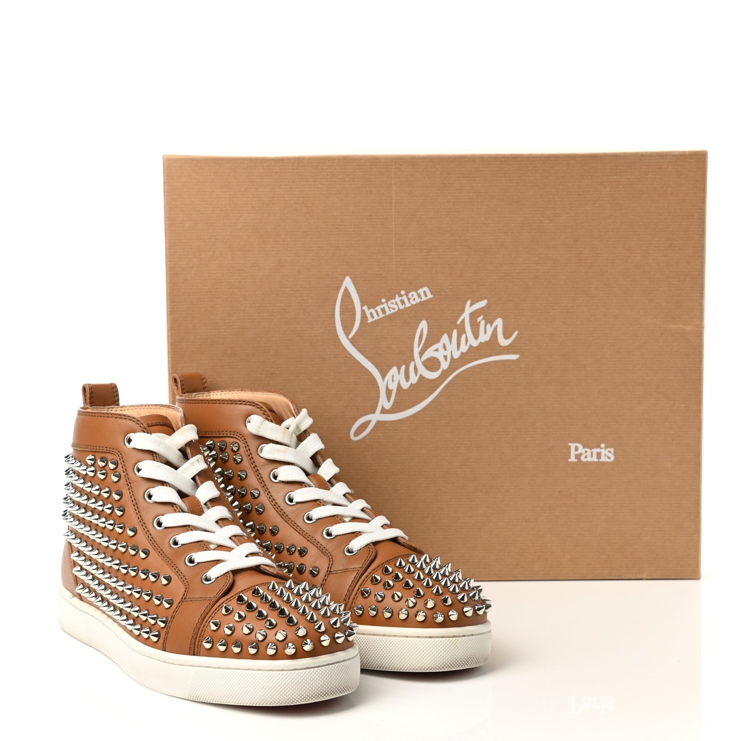 Calfskin Mens Lou Spikes Flat Sneakers 40 Brown