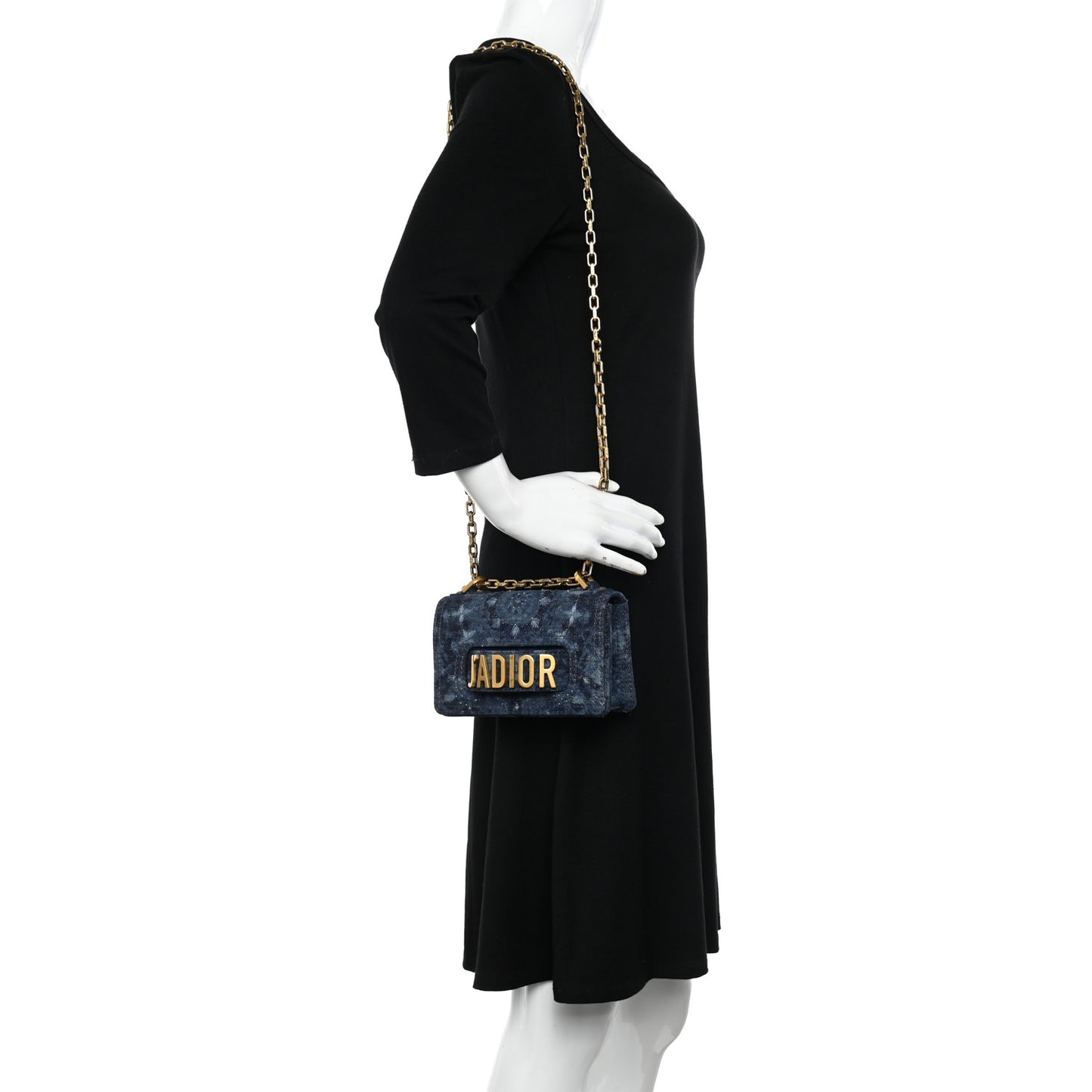 Denim Embroidered Mini J'Adior Chain Flap Bag Blue