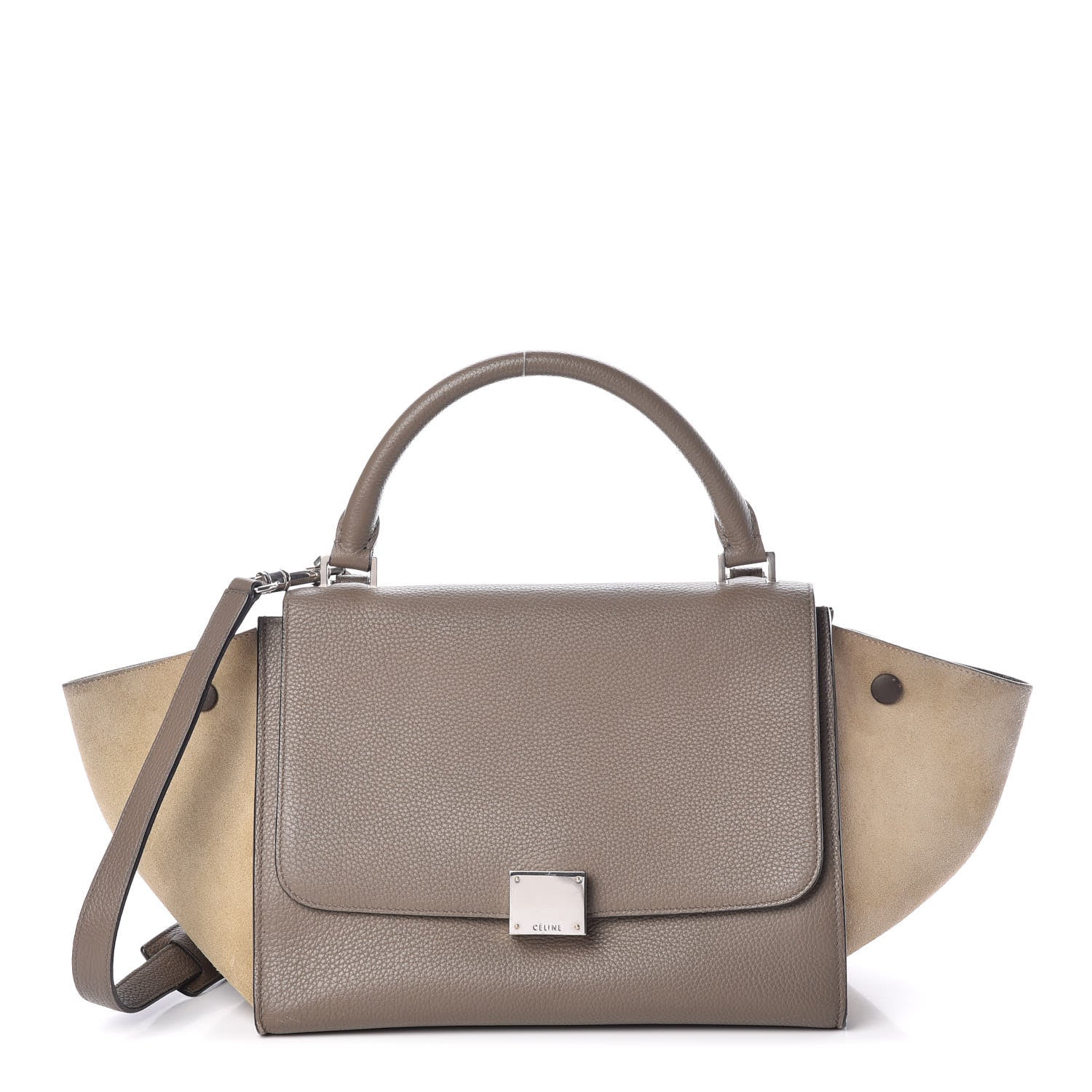 Celine Drummed Calfskin Suede Small Trapeze Souris 1 of 10