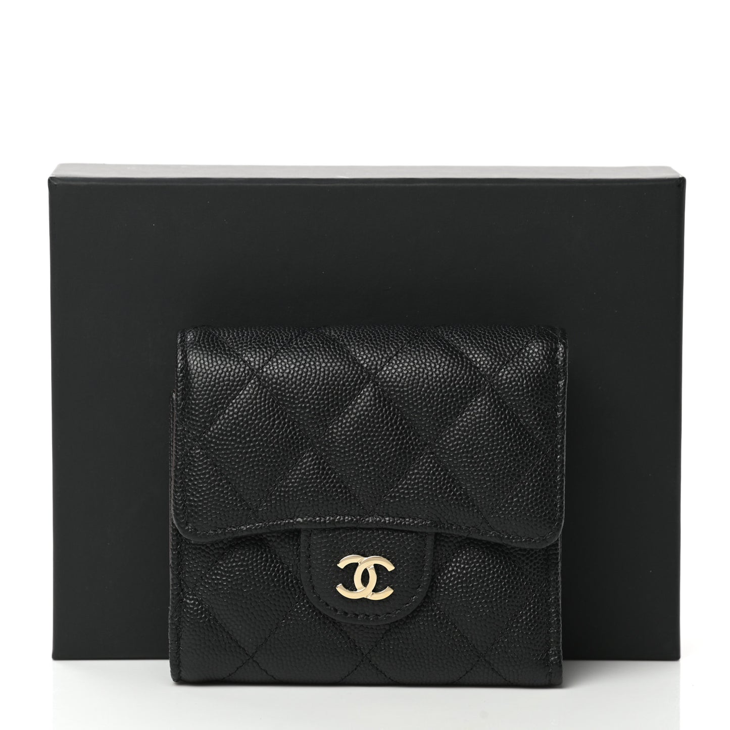 Caviar Quilted Compact Flap Wallet Black