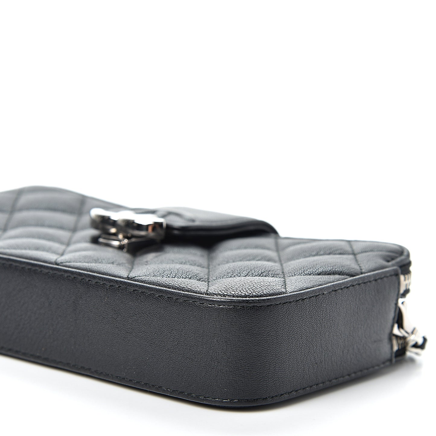 Goatskin Quilted CC Box Clutch With Chain Black