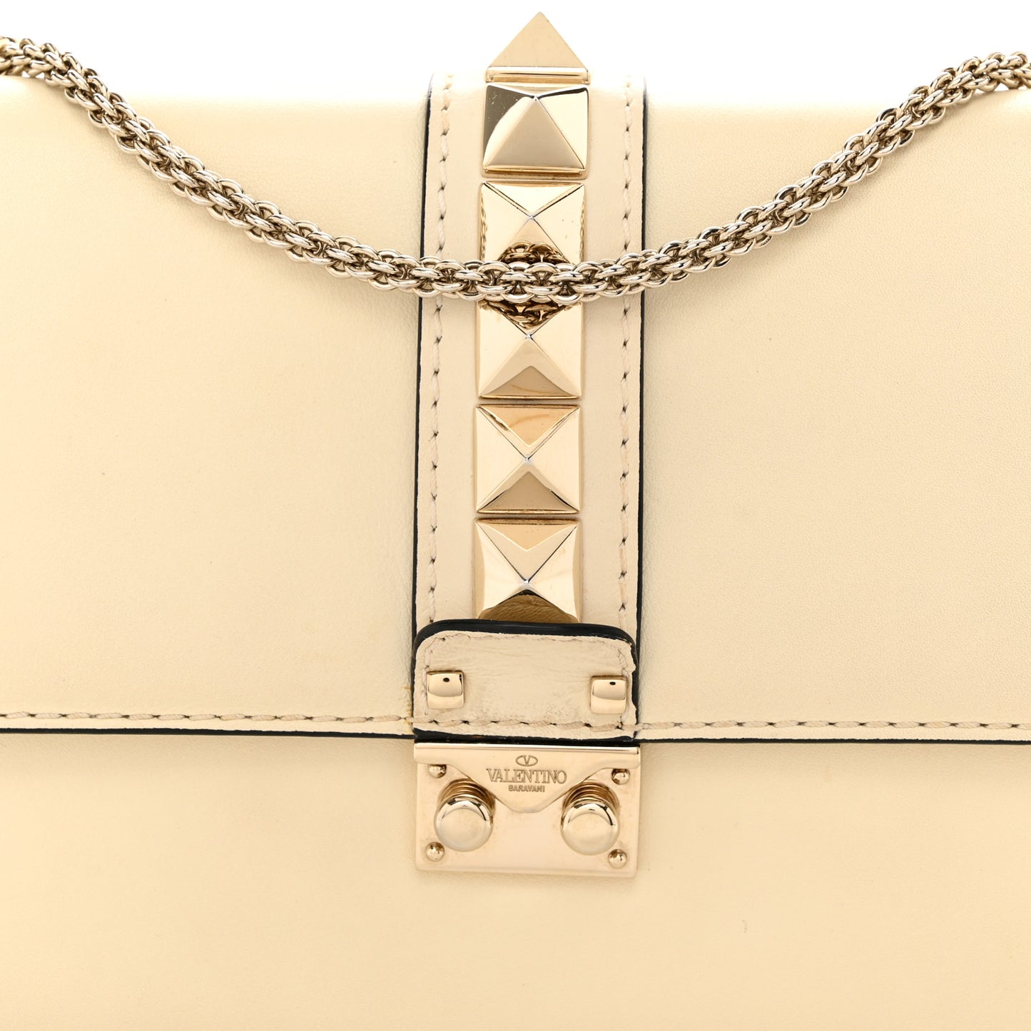 Vitello Medium Glam Lock Rockstud Flap Light Ivory