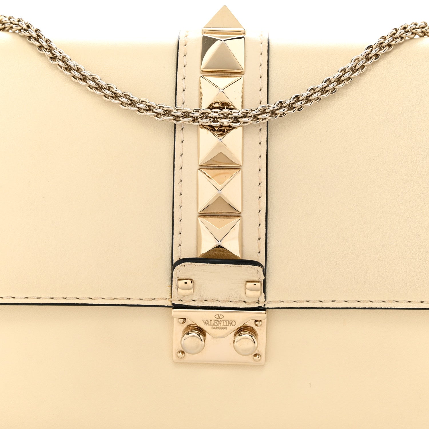 Valentino Garavani Vitello Medium Glam Lock Rockstud Flap Light Ivory 7 of 11