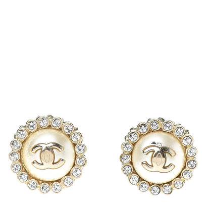 Chanel Pearl Crystal CC Round Earrings Light Gold 1 of 5