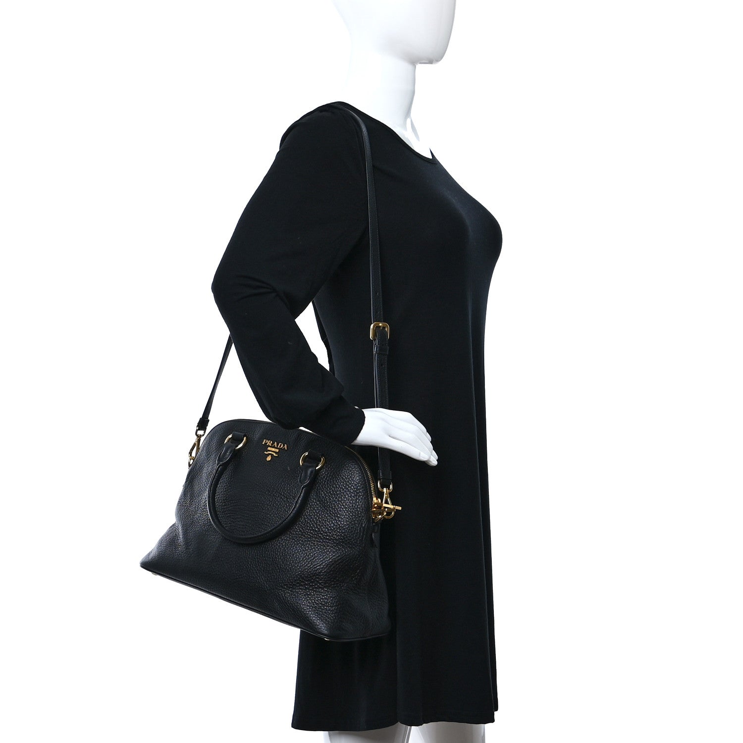 Prada Vitello Daino Dome Satchel Black 3 of 14