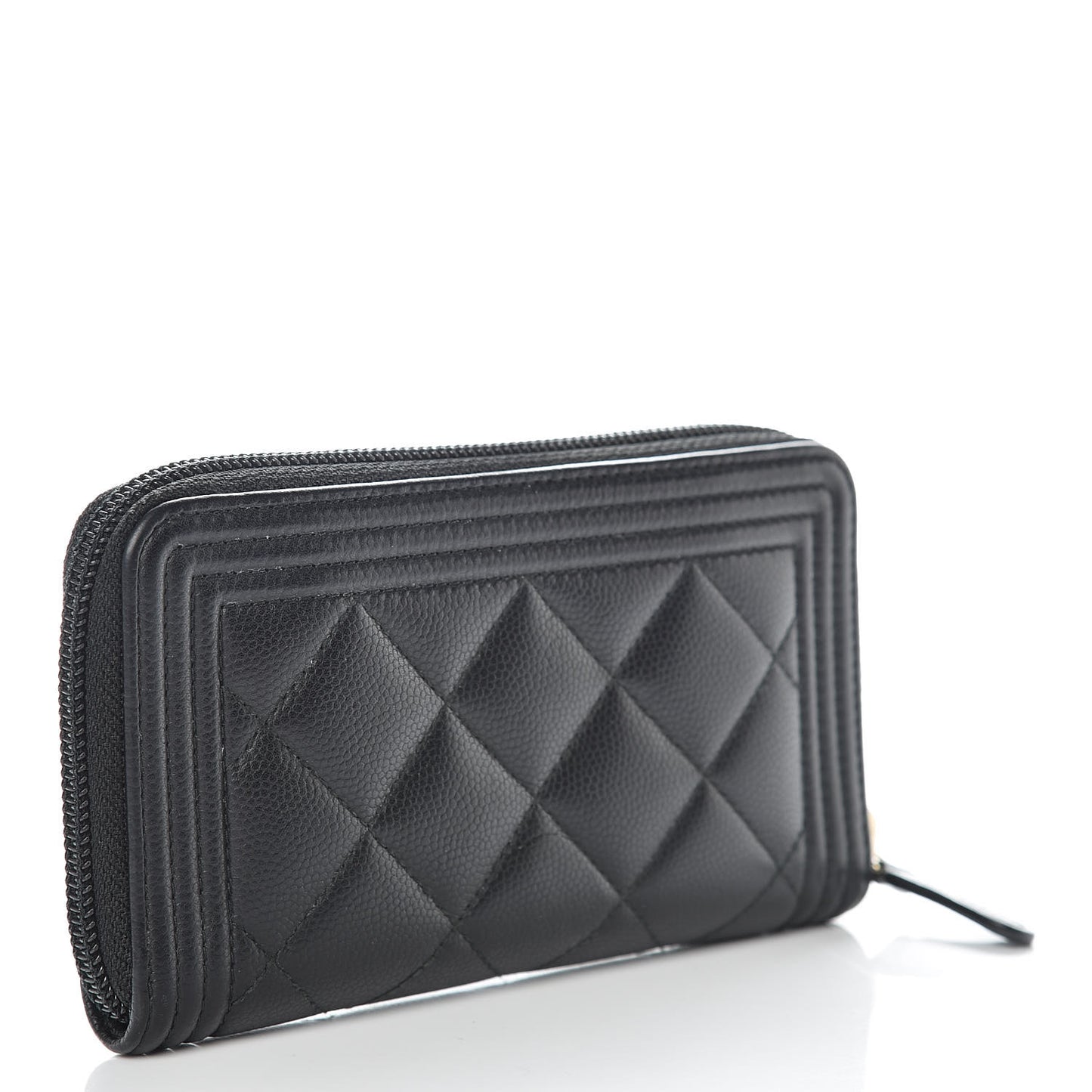 Caviar Quilted Small Boy Zip Around Wallet Black
