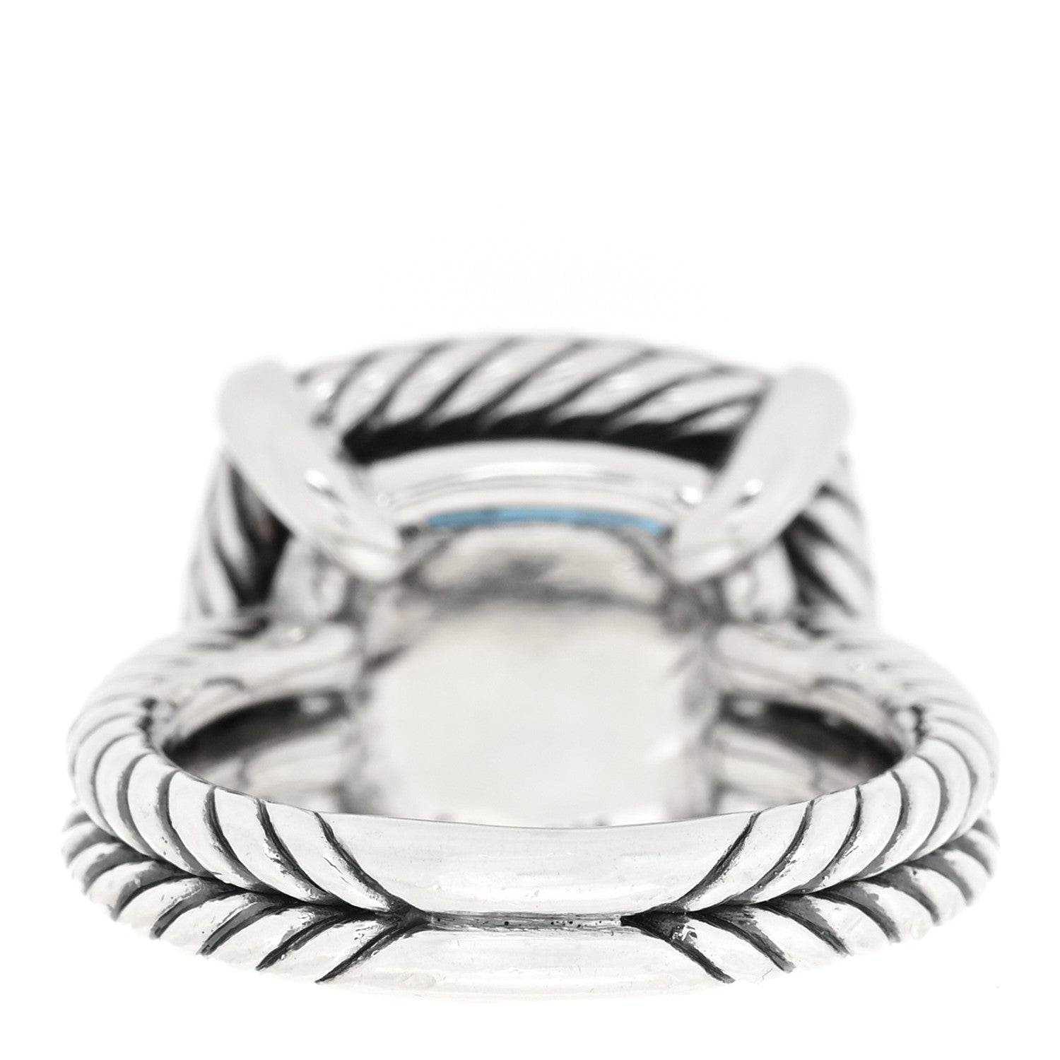 David Yurman Sterling Silver Diamond Hampton Blue Topaz 14mm Chatelaine Pave Bezel Ring 57 8 3 of 4
