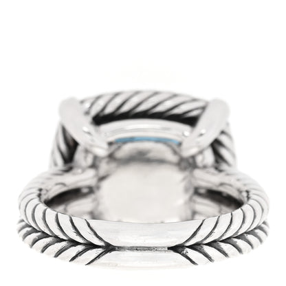 David Yurman Sterling Silver Diamond Hampton Blue Topaz 14mm Chatelaine Pave Bezel Ring 57 8 3 of 4