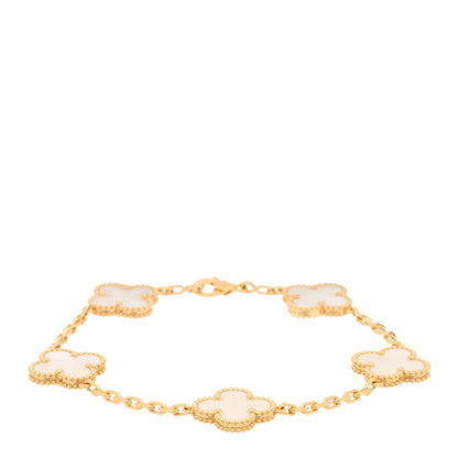 Van Cleef & Arpels 18K Yellow Gold Mother of Pearl 5 Motifs Vintage Alhambra Bracelet 1 of 4