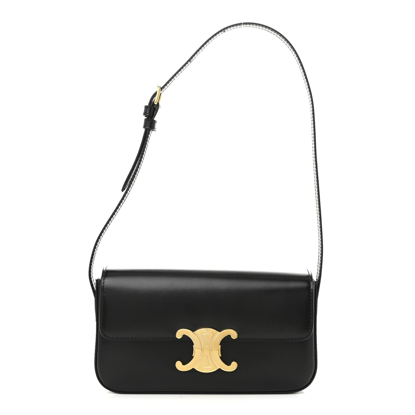 Shiny Calfskin Triomphe Shoulder Bag Black