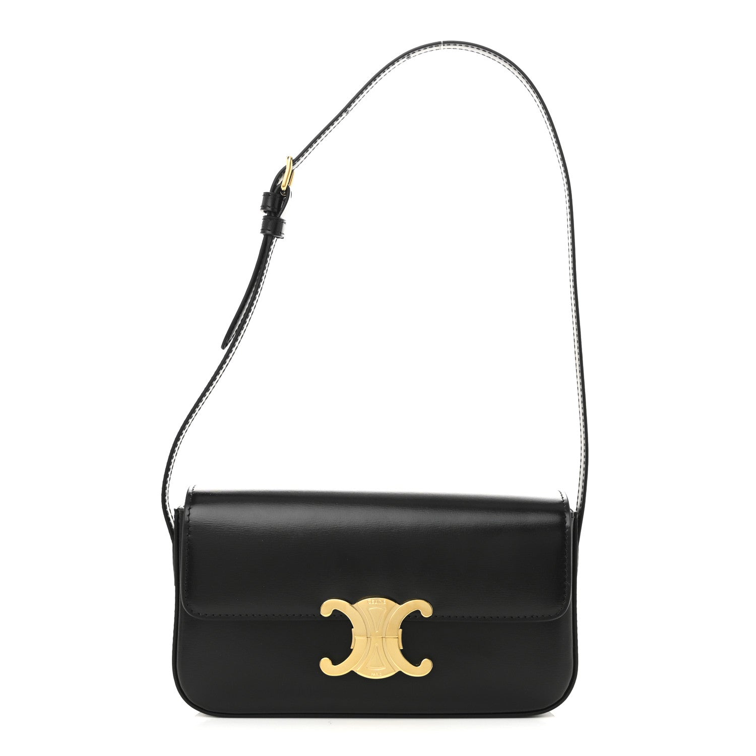 Celine Shiny Calfskin Triomphe Shoulder Bag Black 1 of 10
