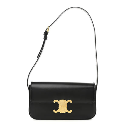 Celine Shiny Calfskin Triomphe Shoulder Bag Black 1 of 10