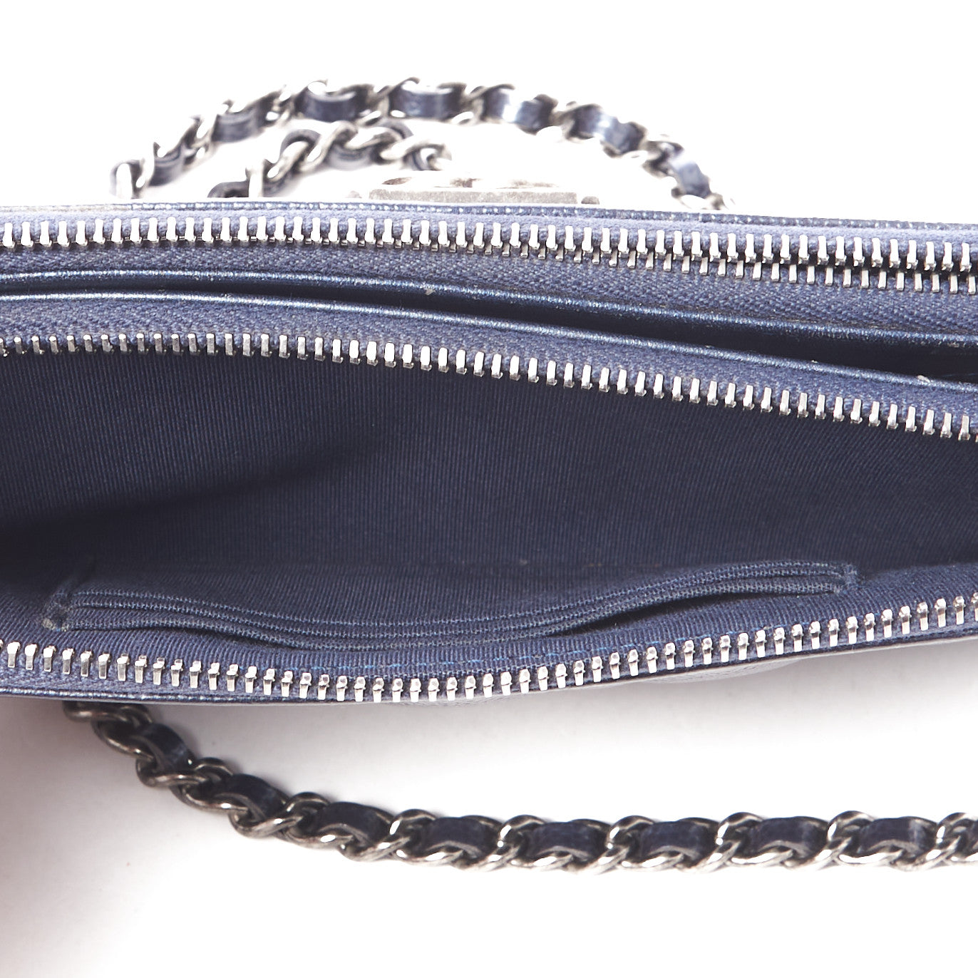 Chanel Metallic Caviar Quilted Small Boy Clutch With Chain Navy 6 of 11