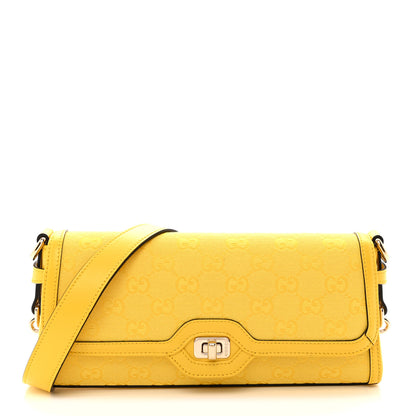 Gucci GG Monogram Textured Dollar Calfskin Small Luce Shoulder Bag Yellow 1 of 11