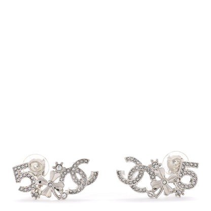 Chanel Metal Crystal No 5 Clover CC Clip On Drop Earrings Silver 1 of 5