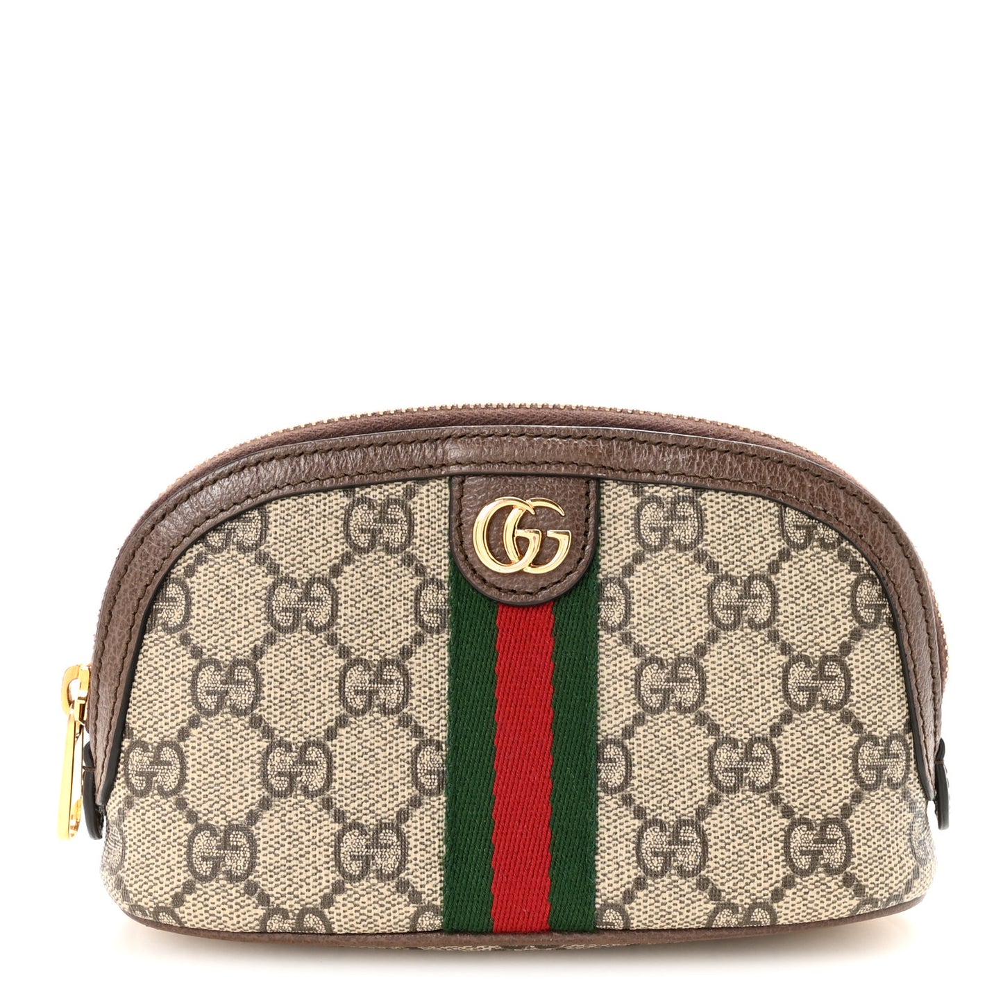 GG Supreme Monogram Textured Calfskin Web Medium Ophidia Cosmetic Case Beige Ebony New Acero