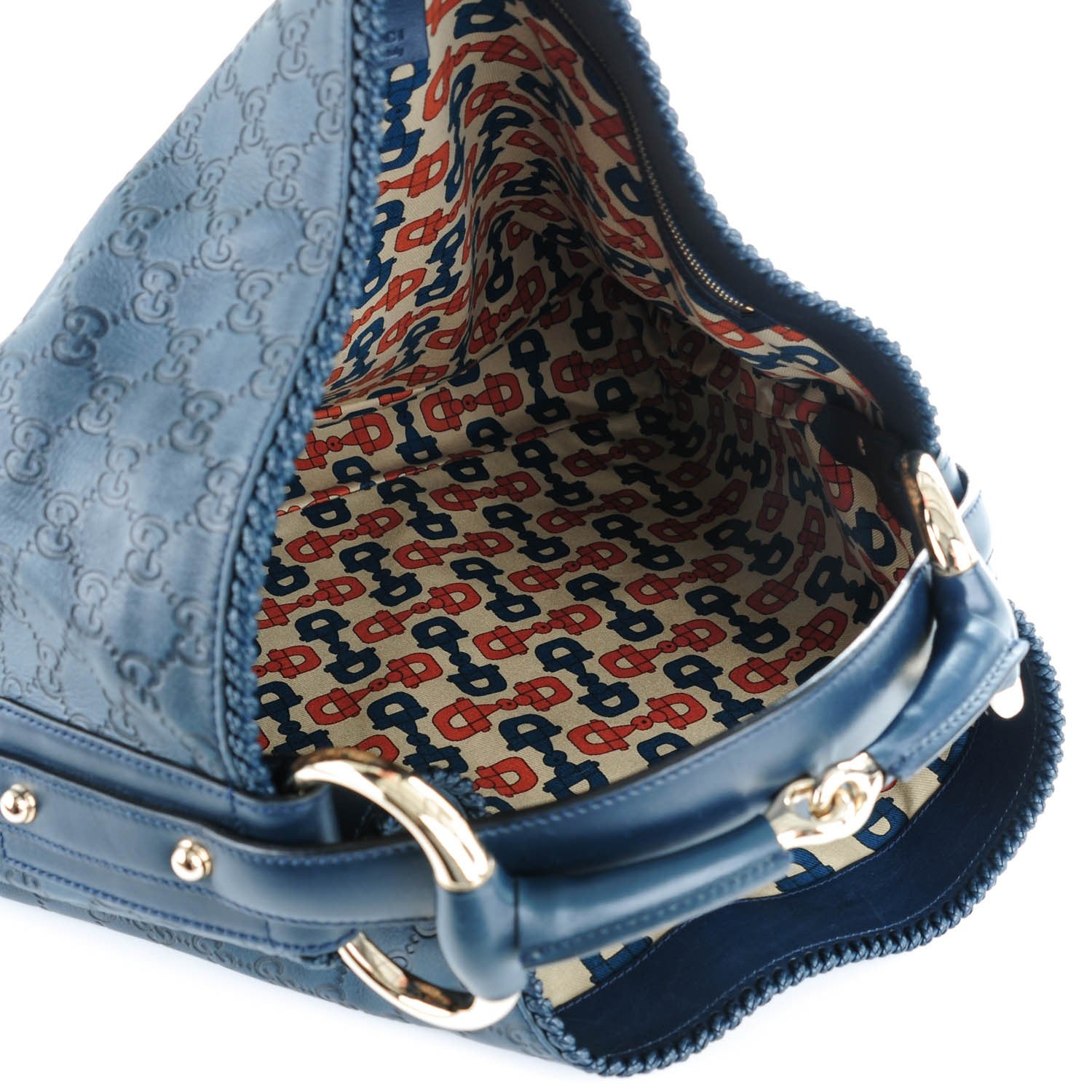 Gucci Guccissima Large Horsebit Chain Hobo Blue 5 of 7