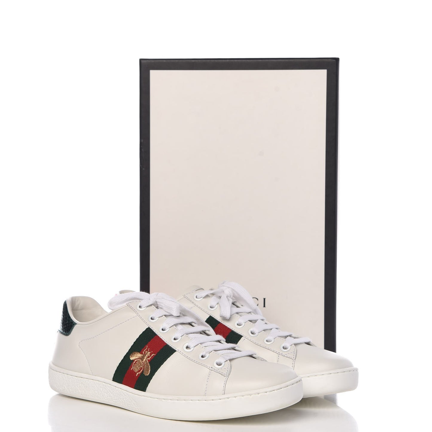 Calfskin Ayers Bee Embroidered Womens Ace Sneakers 37.5 White Green