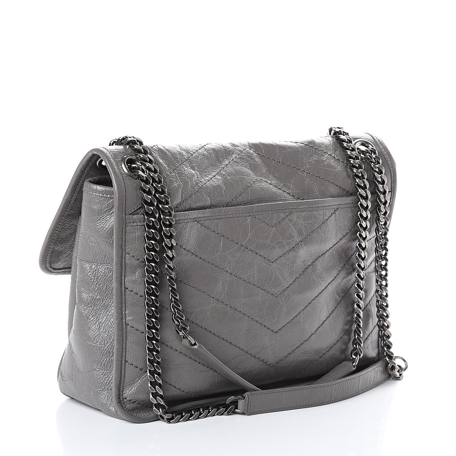 Saint Laurent Crinkled Calfskin Matelasse Monogram Medium Niki Chain Satchel Fog 2 of 8