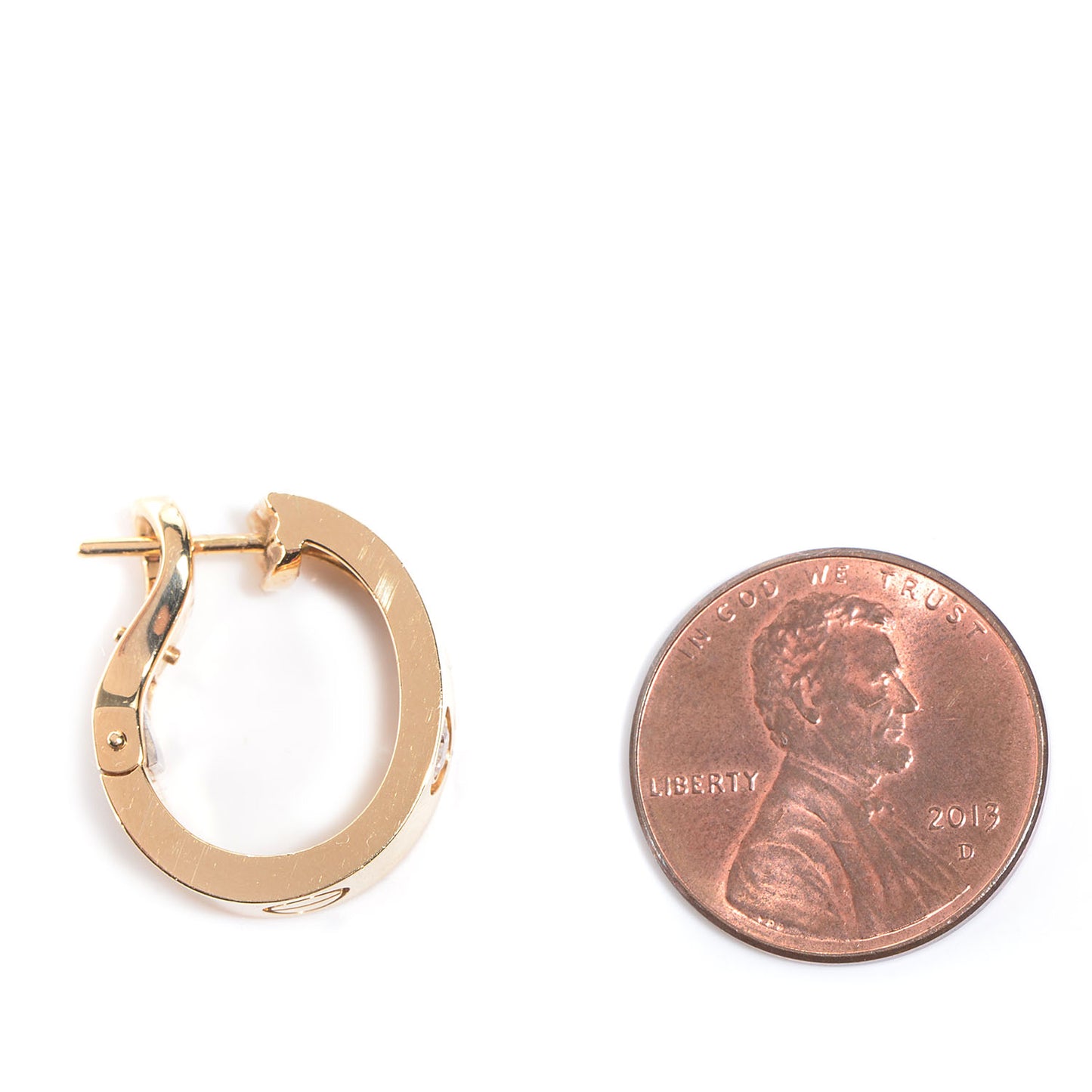 18K Yellow Gold 2 Diamond 5.5mm LOVE Hoop Earrings