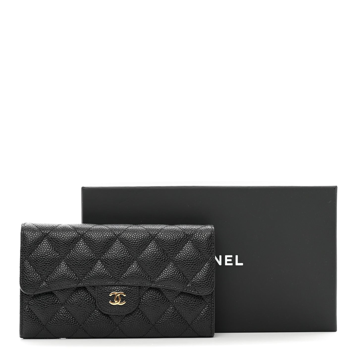 Caviar Quilted Large Flap Wallet Black