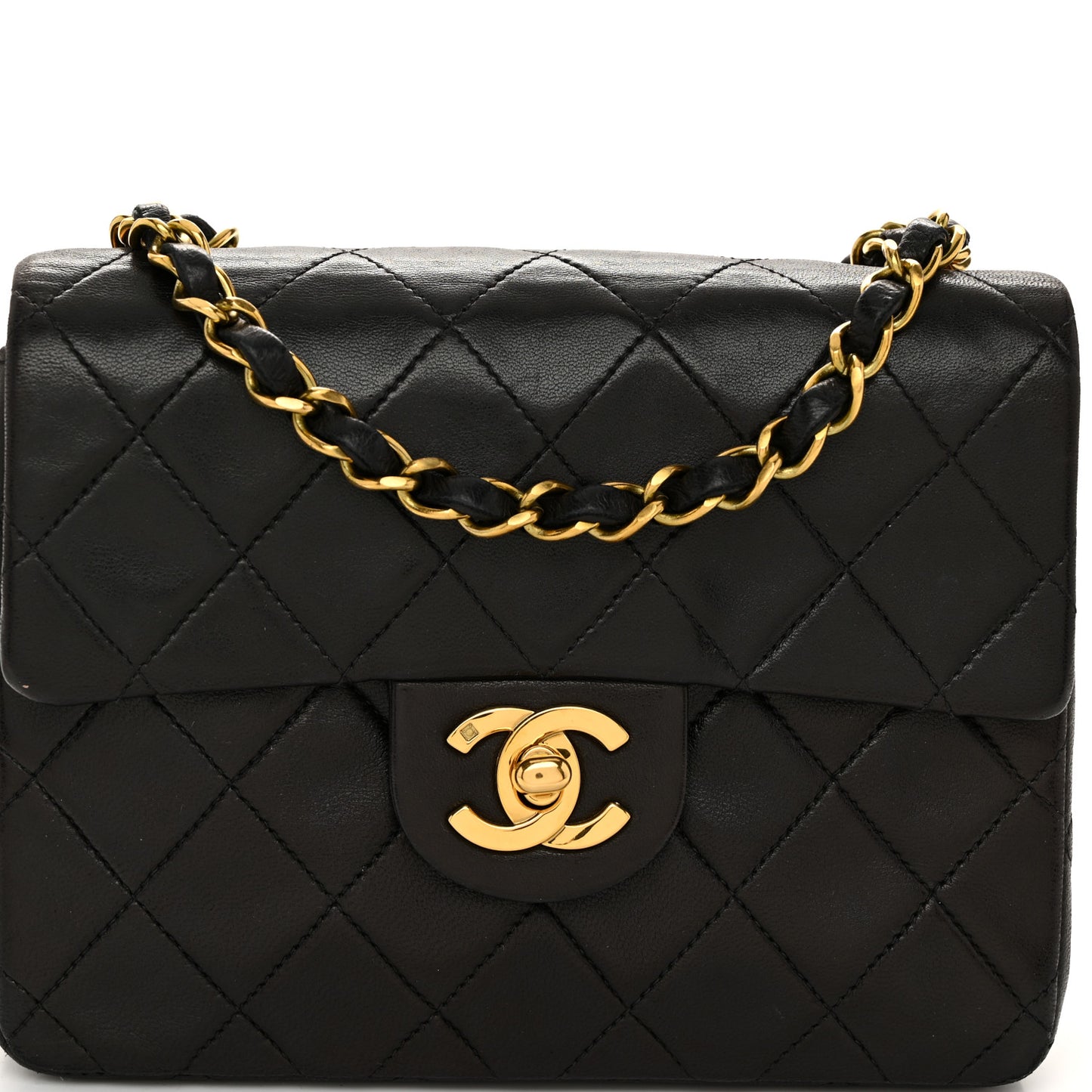 Lambskin Quilted Mini Square Flap Black