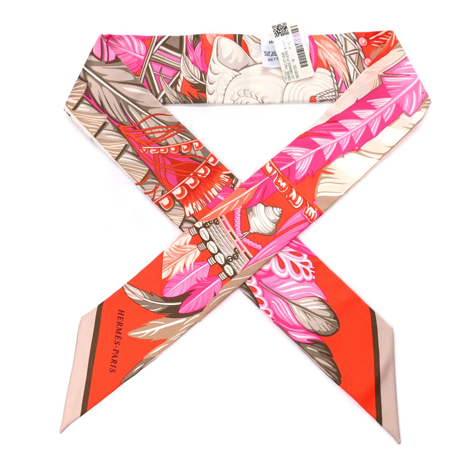 Hermes Silk La Danse Pacifique Twilly Orange Fuchsia Kaki 1 of 4